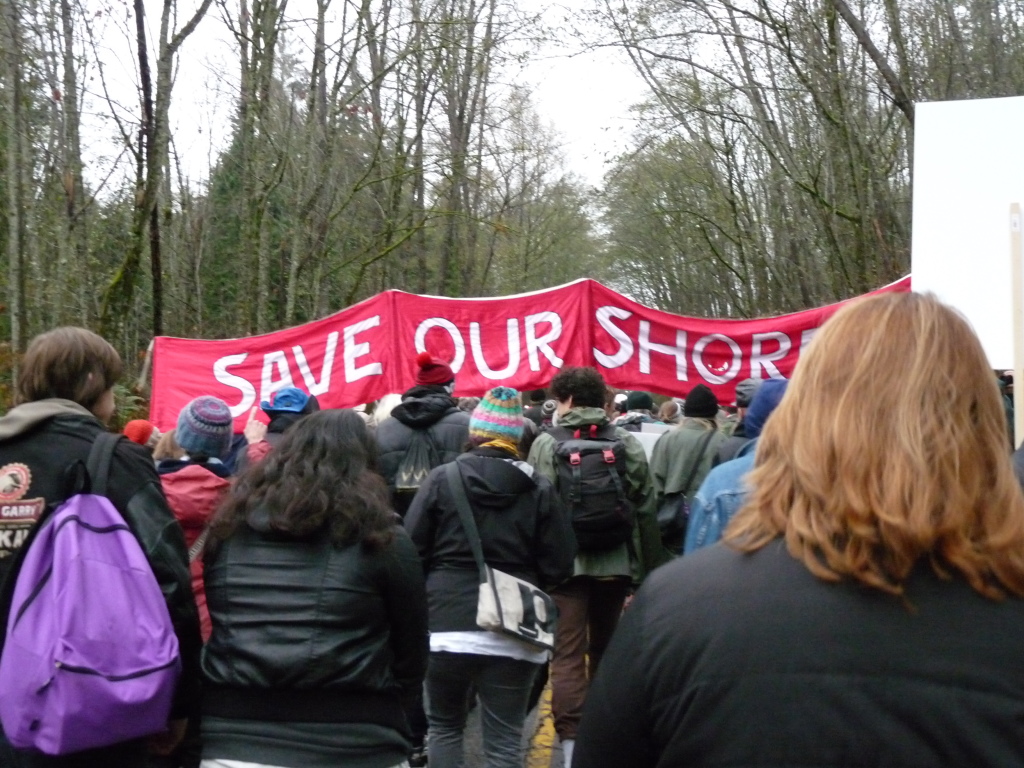 Gabriola's Save Our Shores Group joins the ptotest on Burnaby Mountain